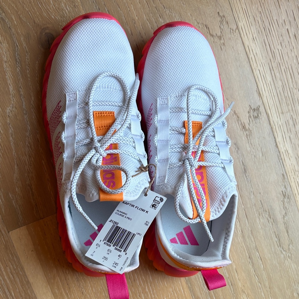 Adidas White Sneakers with Pink and Orange Accents